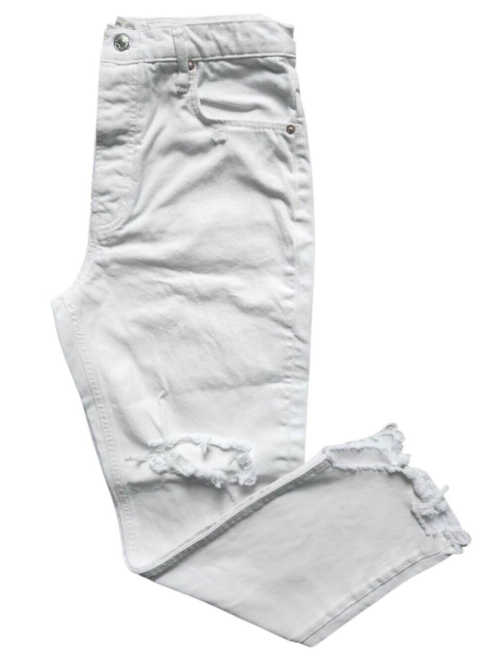 We The Free White Distressed Jeans | Raw Hem Straight Leg High Rise